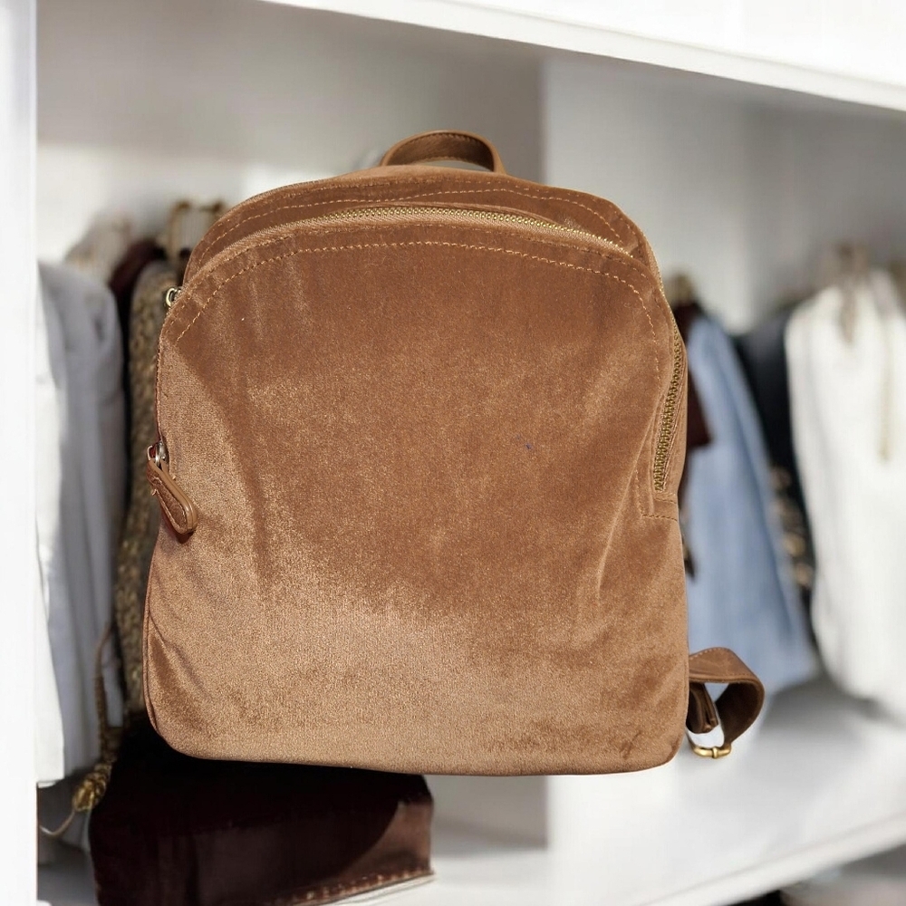 Joy Susan Brown Velvet mini backpack NWT
